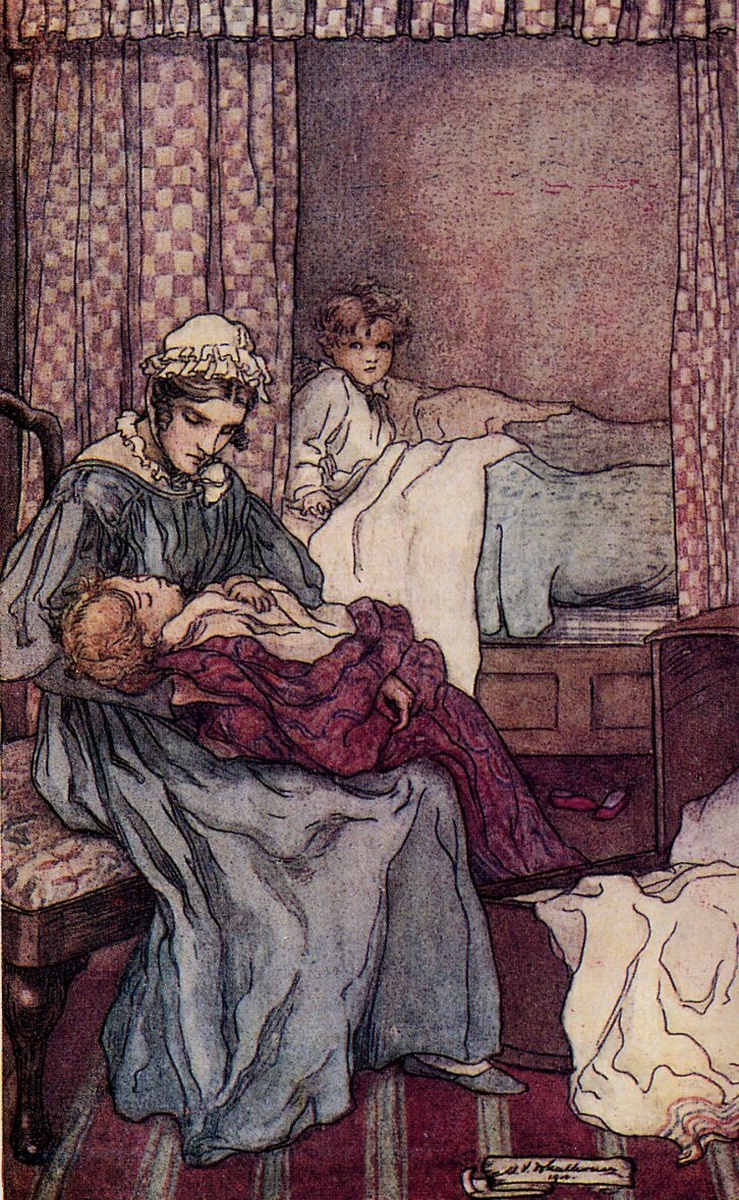 my mother bending over him